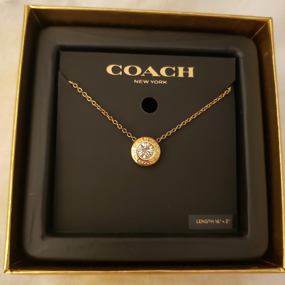 COACH 16" + 2" round crystal/gold necklace